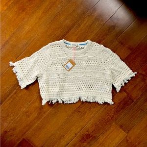 Boden Cropped Fringe Crochet T-Shirt